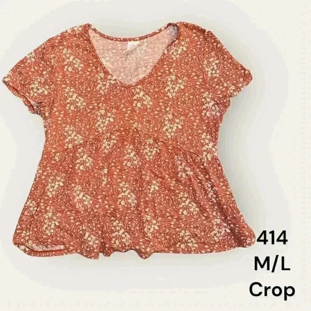 No Boundaries Juniors' V-Neck Babydoll Top Floral Print Size L Multicolor Casual